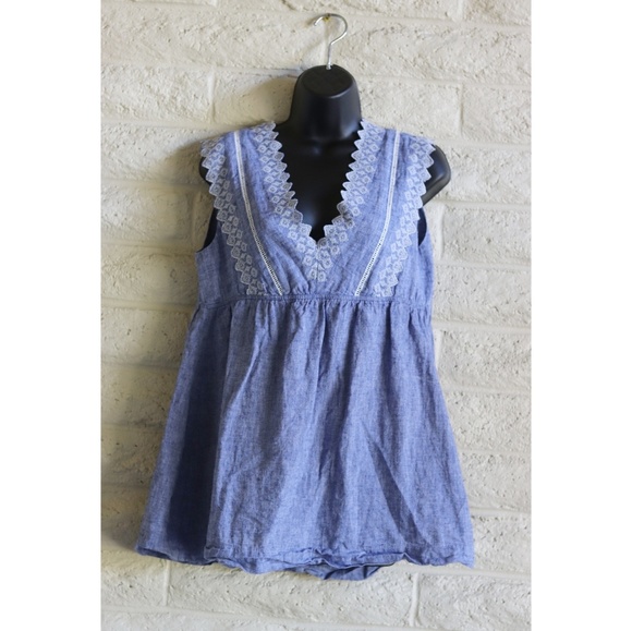 Isabel Maternity by Ingrid & Isabel Tops - Maternity embroidered chambray linen blouse